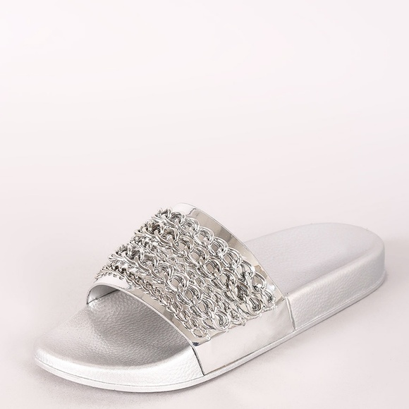 NEW🔥 Metallic Chain Link Slide Sandal Flip Flops - Picture 2 of 4
